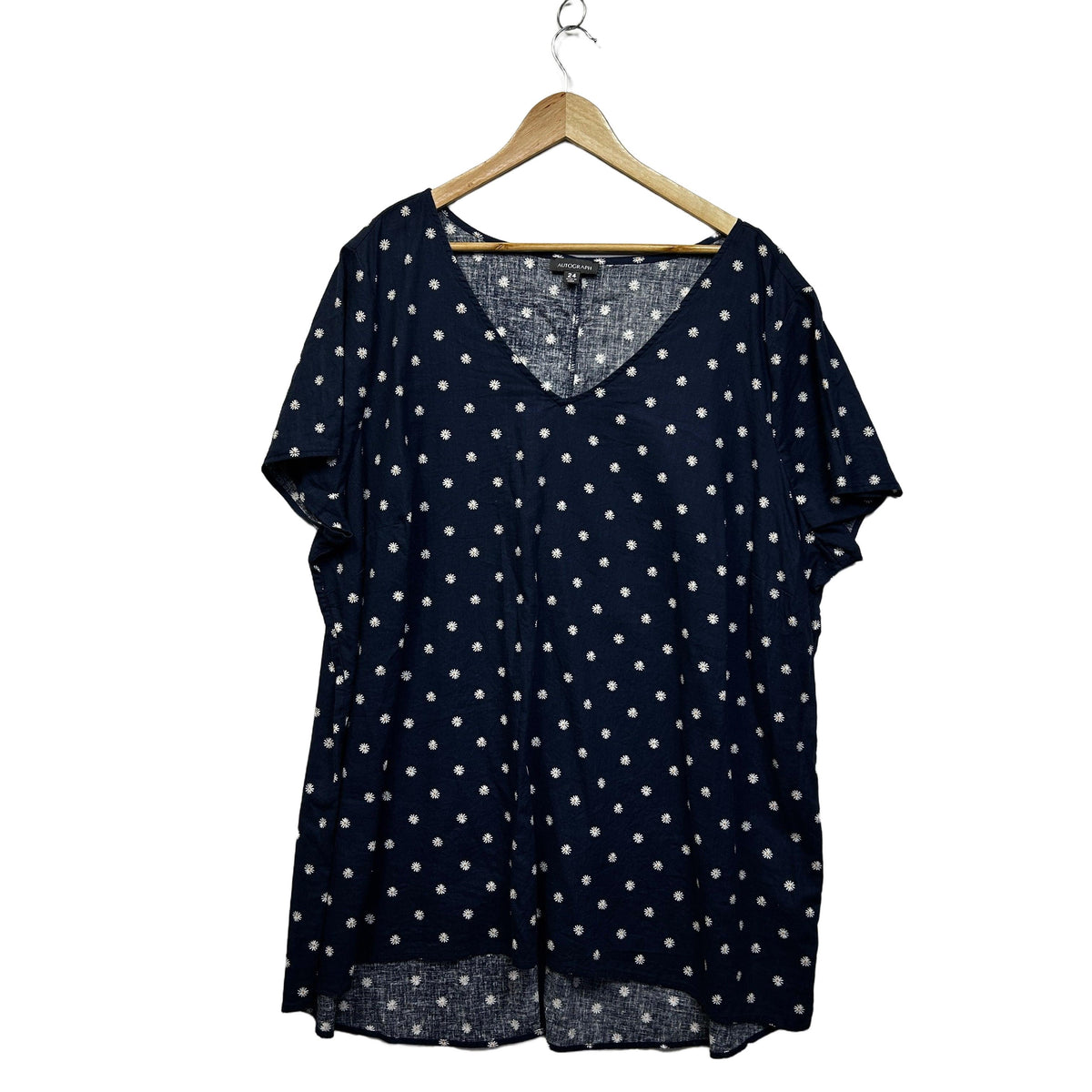 Autograph Navy Daisy Plus Size Linen Top - Size 24