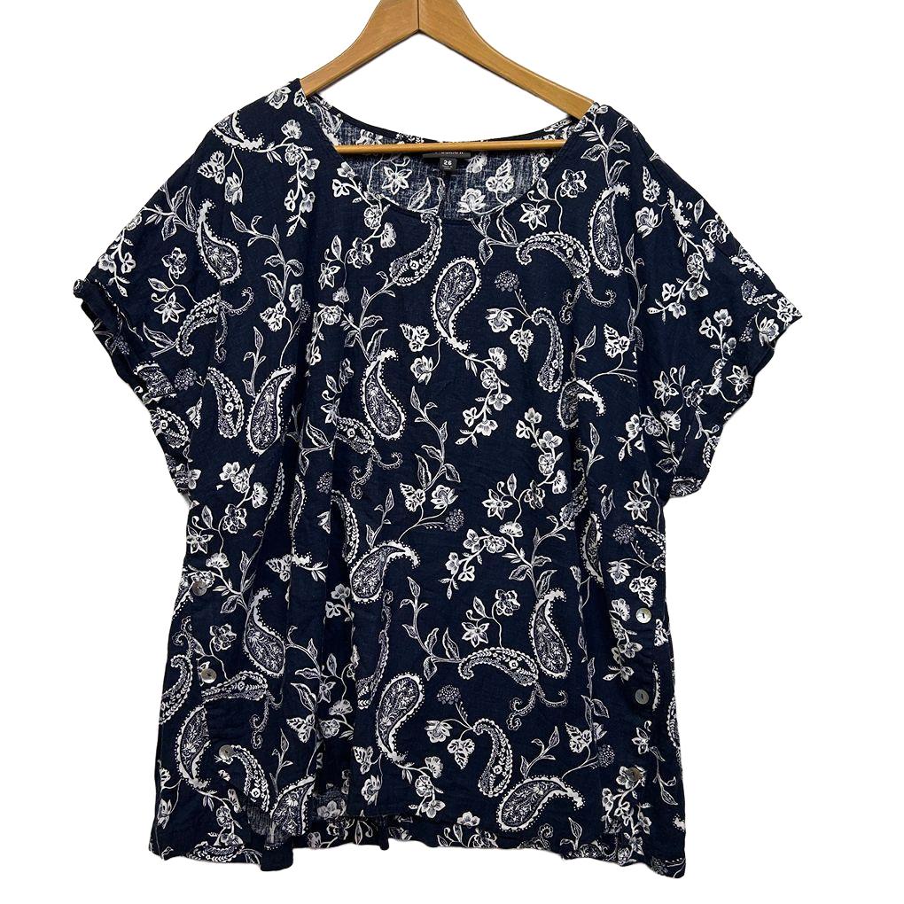 Autograph Navy Linen Top - Size 26