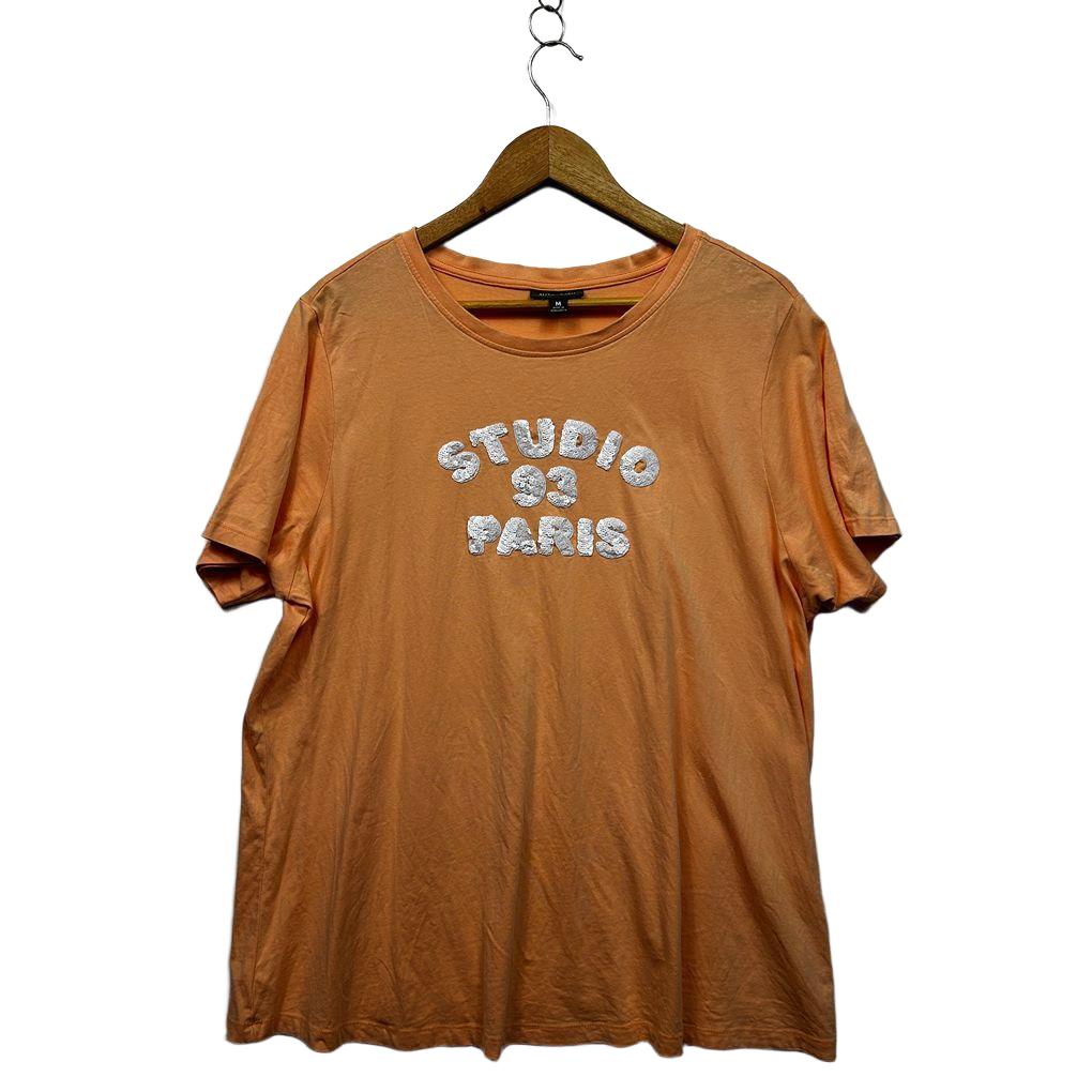 Autograph Orange Sequins Plus Size Cotton T-Shirt - Size M/18
