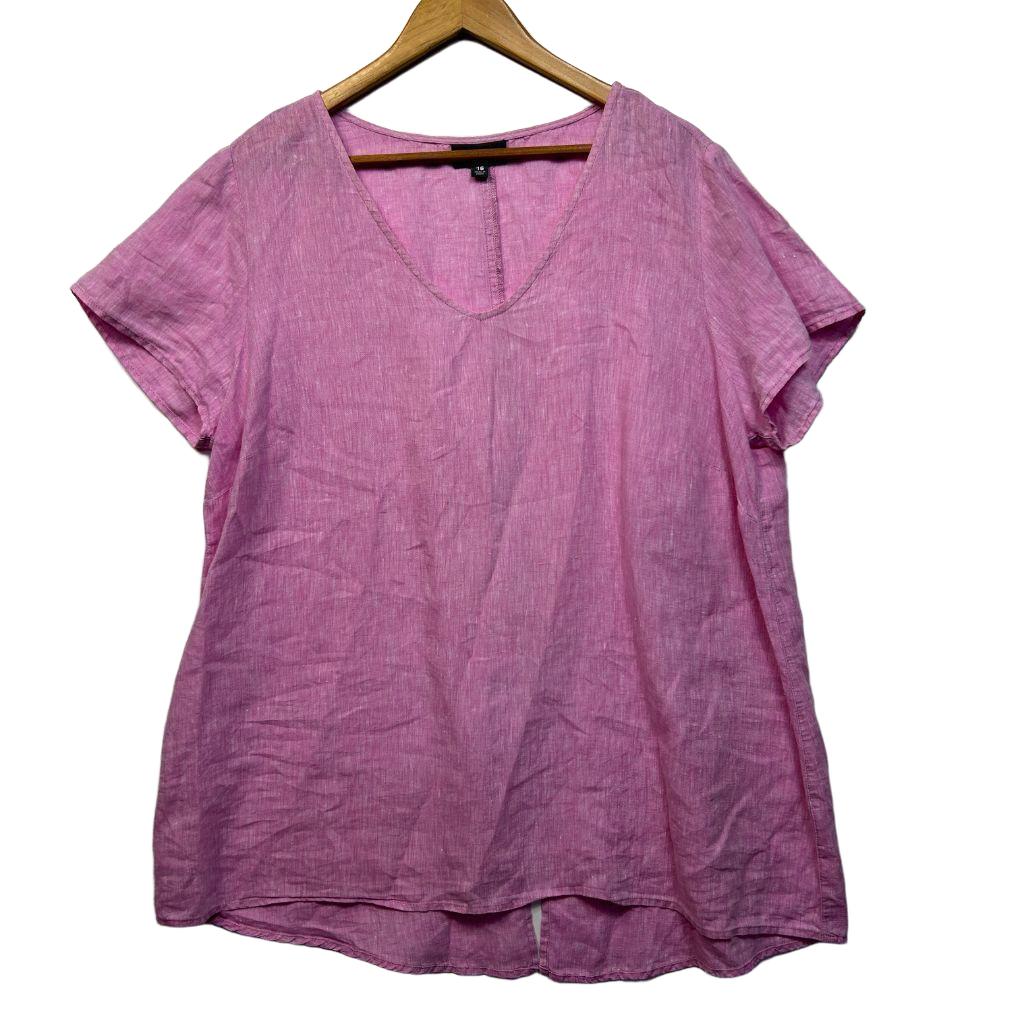 Autograph Pink Linen Top - Size 16