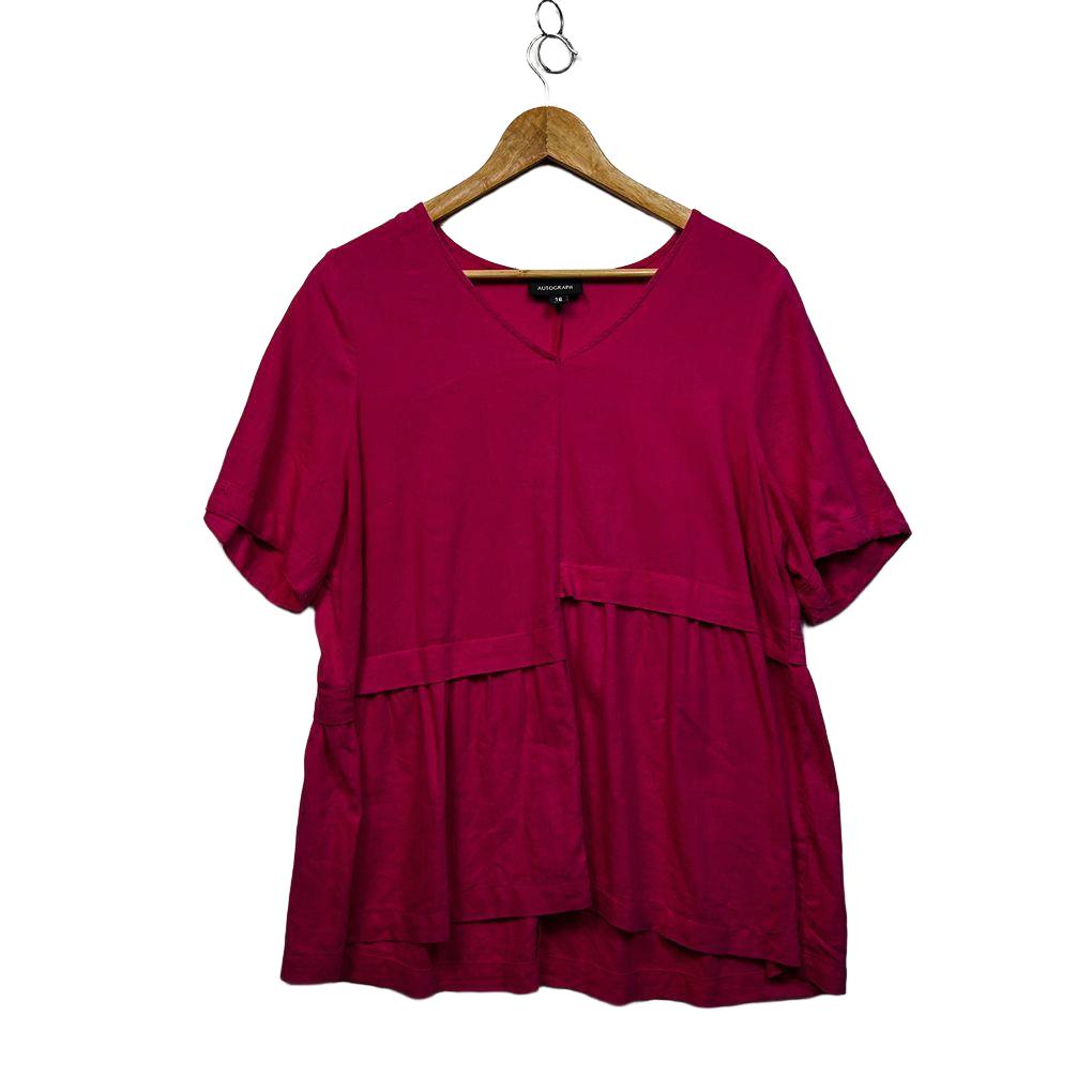 Autograph Pink Plus Size Linen Top - Size 16