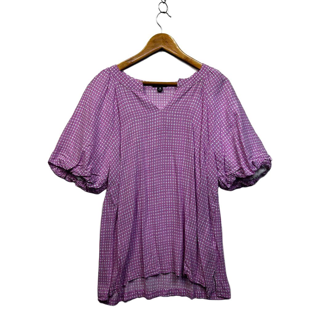 Autograph Purple Gingham Check Plus Size Top - Size 16