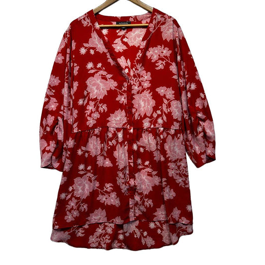 Autograph Red Floral Dress - Size 22