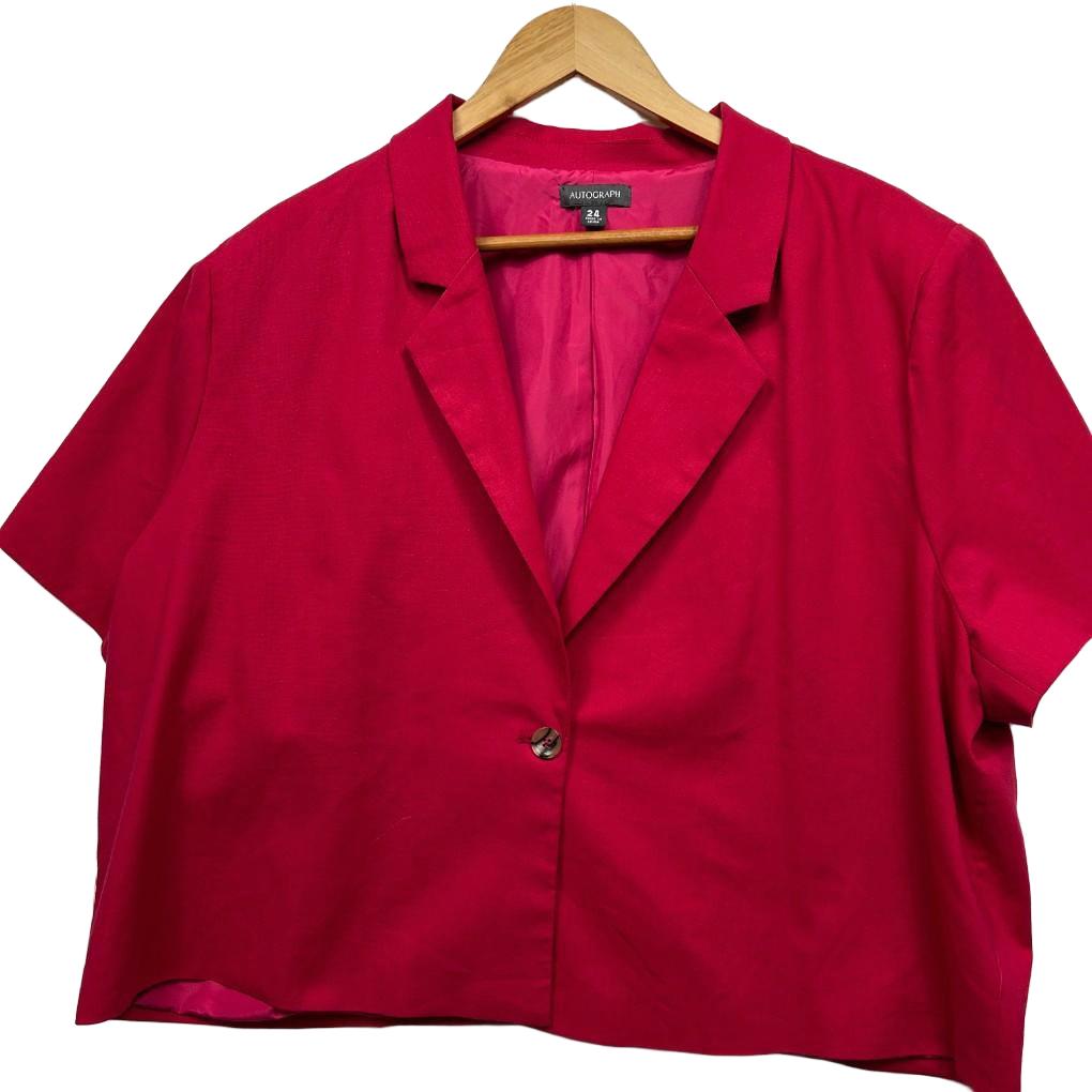 Autograph Red Cropped Linen Jacket - Size 24