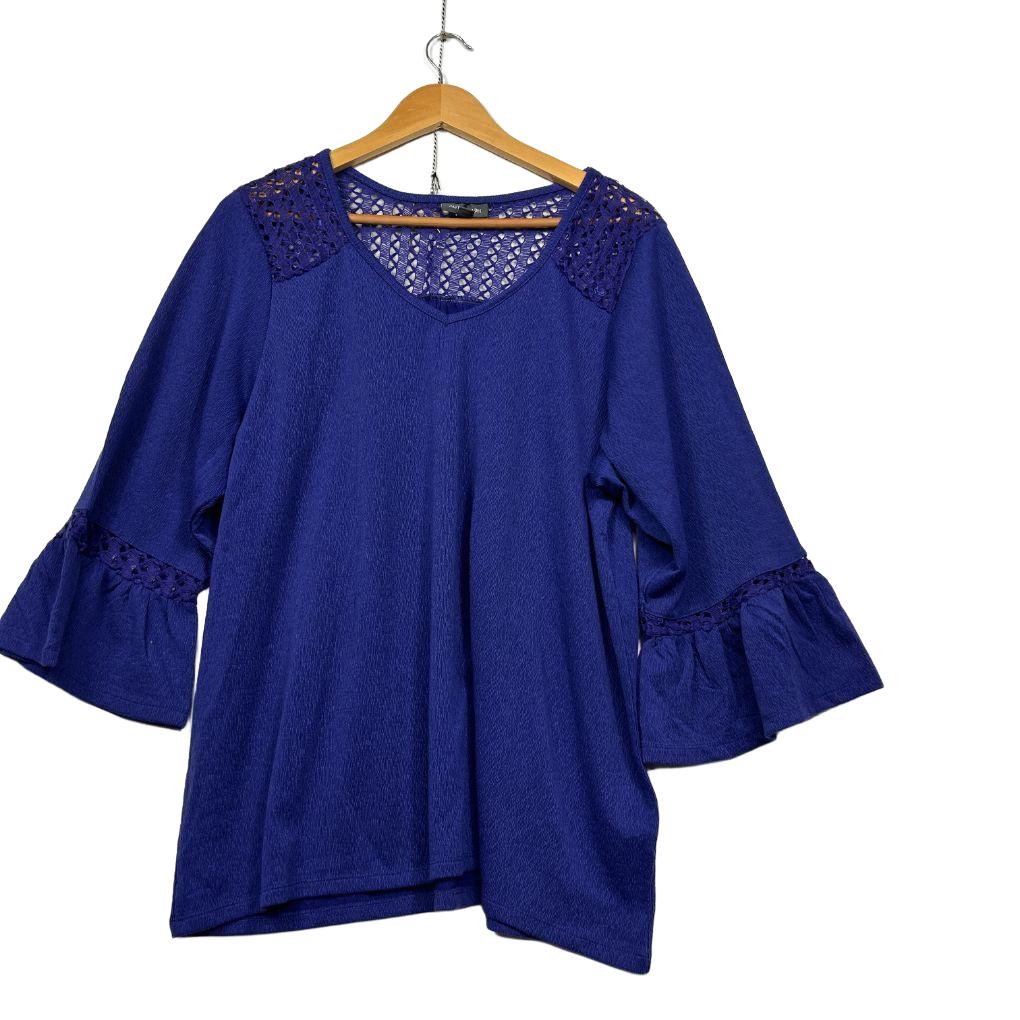 Autograph Royal Blue Bell Sleeve Lace Detail Top - Size 18/M