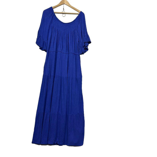 Autograph Royal Blue Viscose Tiered Maxi Dress - Size 18