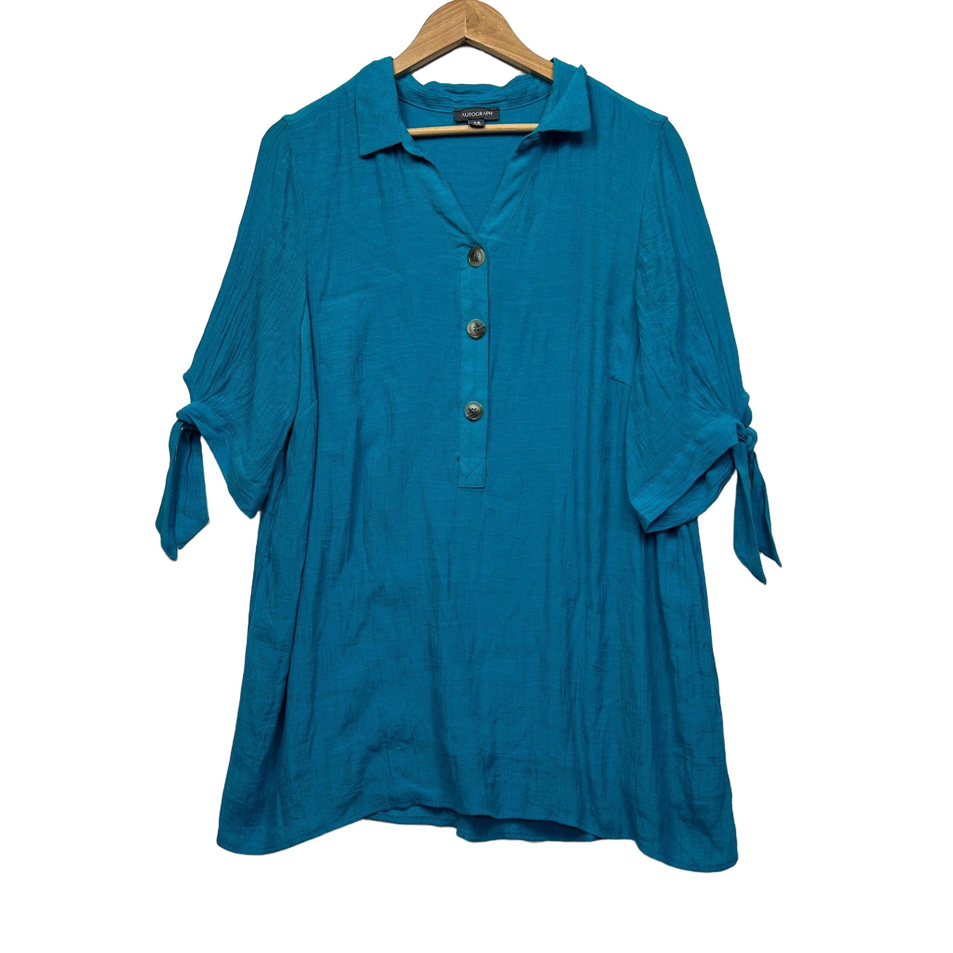 Teal button-up shirt dress front view