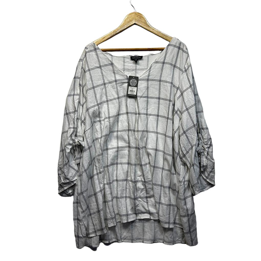 Autograph White Check Plus Size Linen Top - Size 30