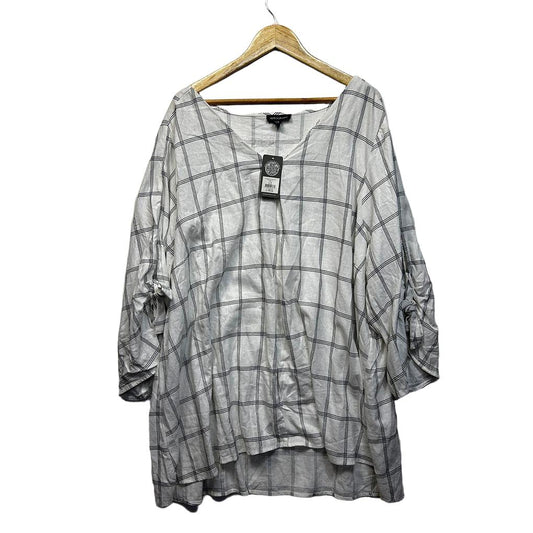 Autograph White Check Plus Size Linen Top - Size 30
