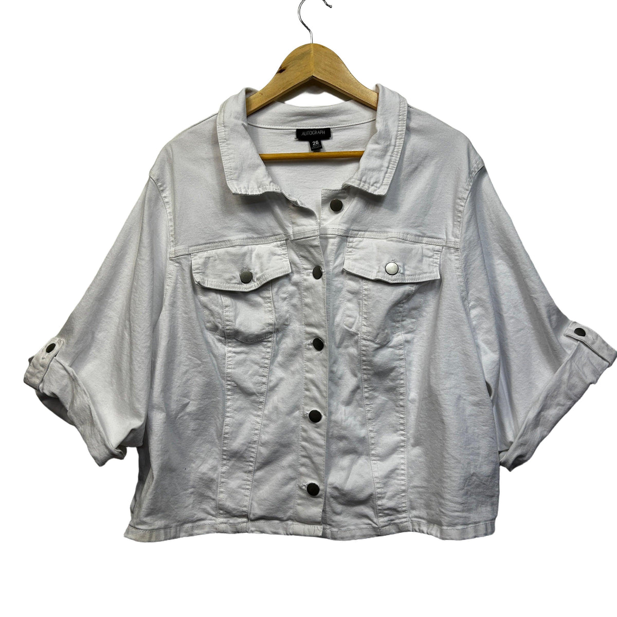 Autograph White Plus Size Cotton Denim Cropped Jacket - Size 26