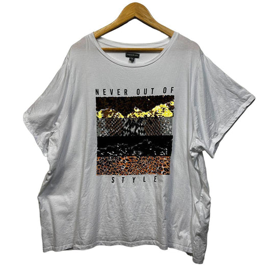 Autograph White Plus Size Cotton Sequin Graphic T-Shirt - Size 24/XXL