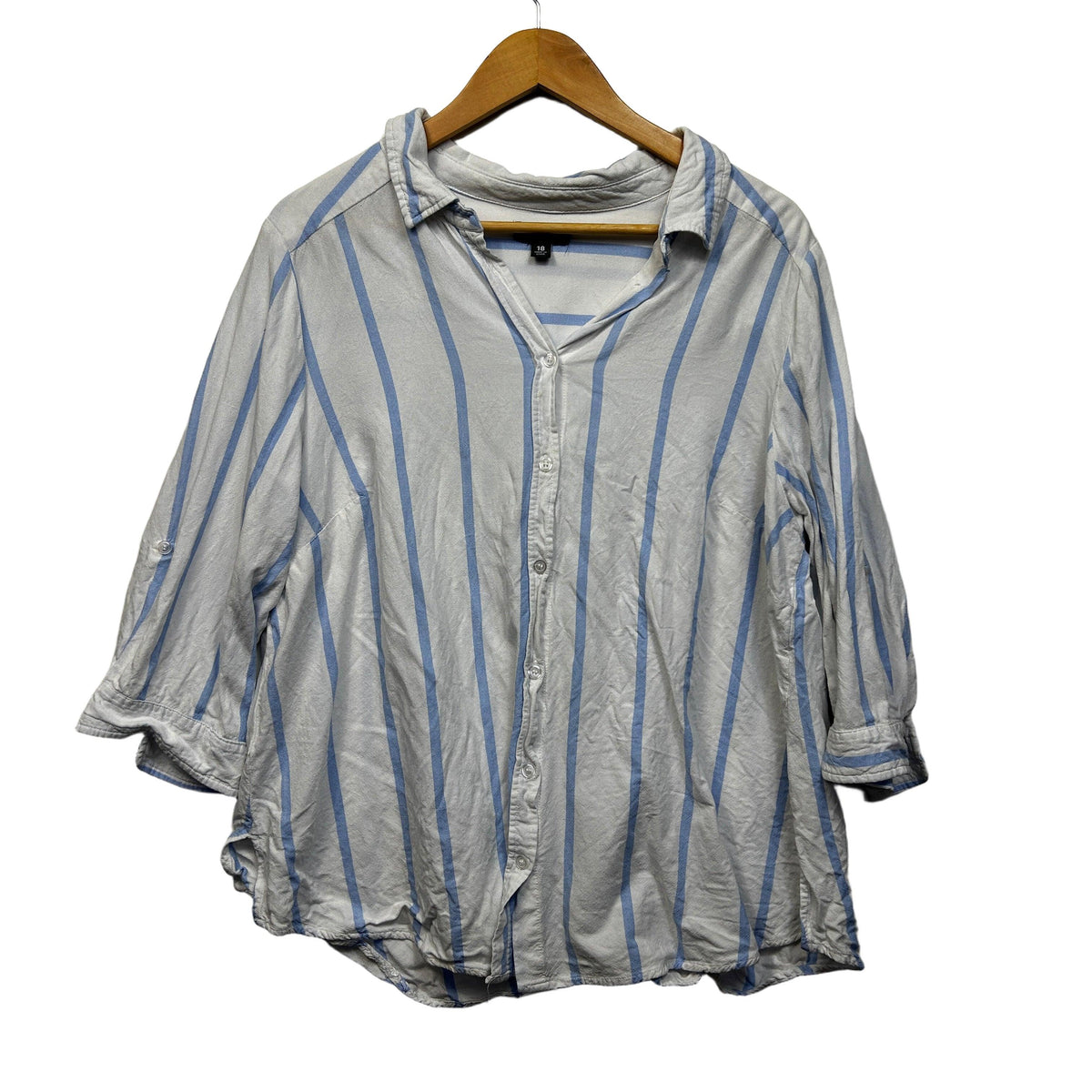 Autograph White Striped Plus Size Linen Shirt - Size 18