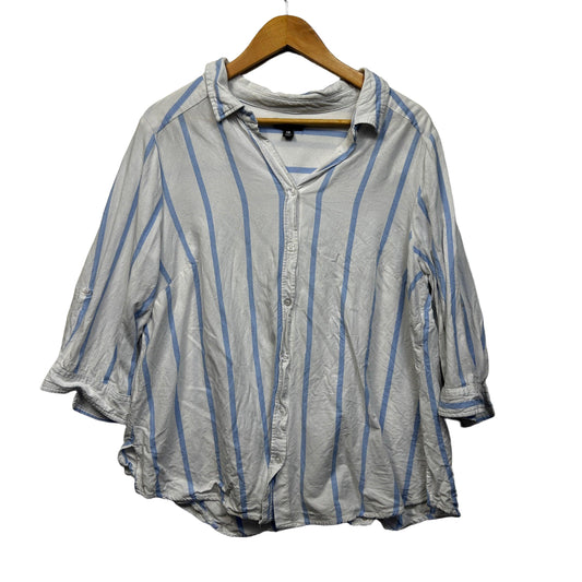 Autograph White Striped Plus Size Linen Shirt - Size 18