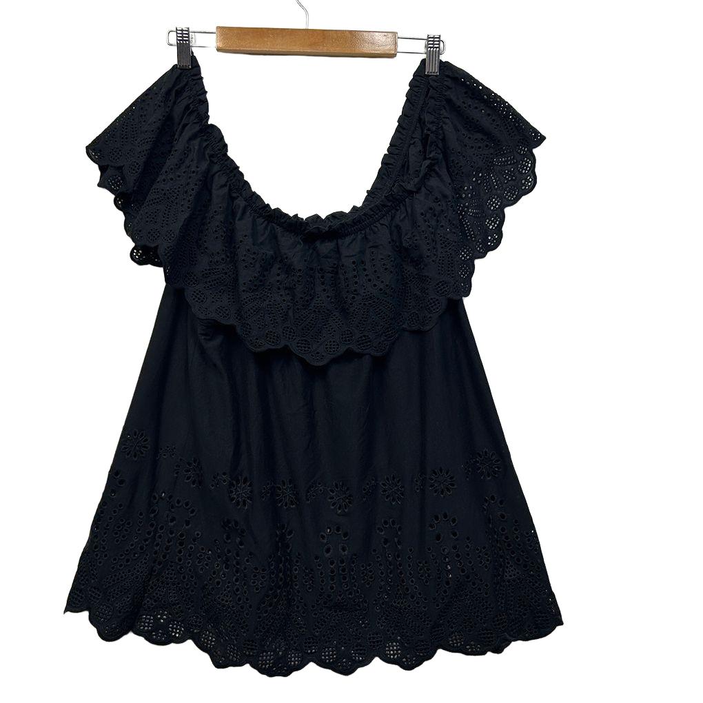 Autograph Black Broderie Cotton Top - Size18/M