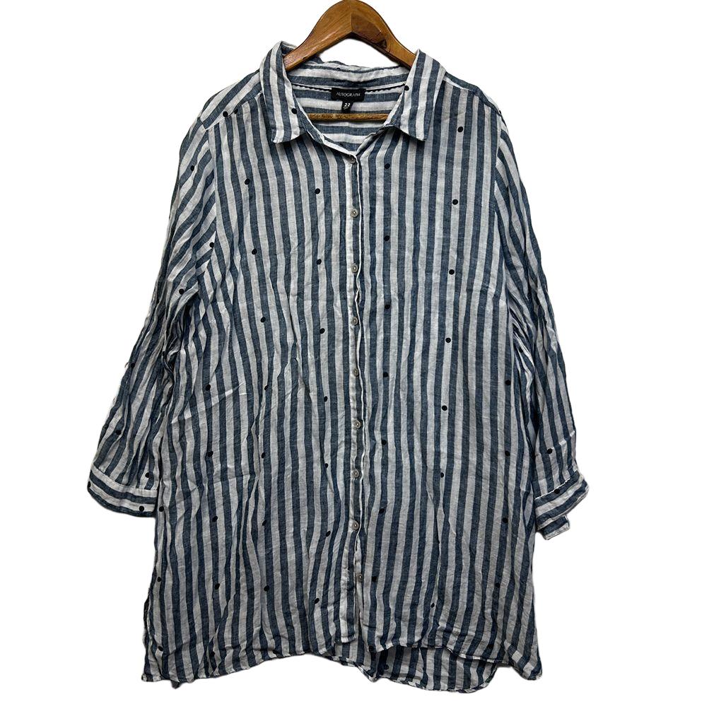 Autograph Blue Striped Linen Shirt - Size 22
