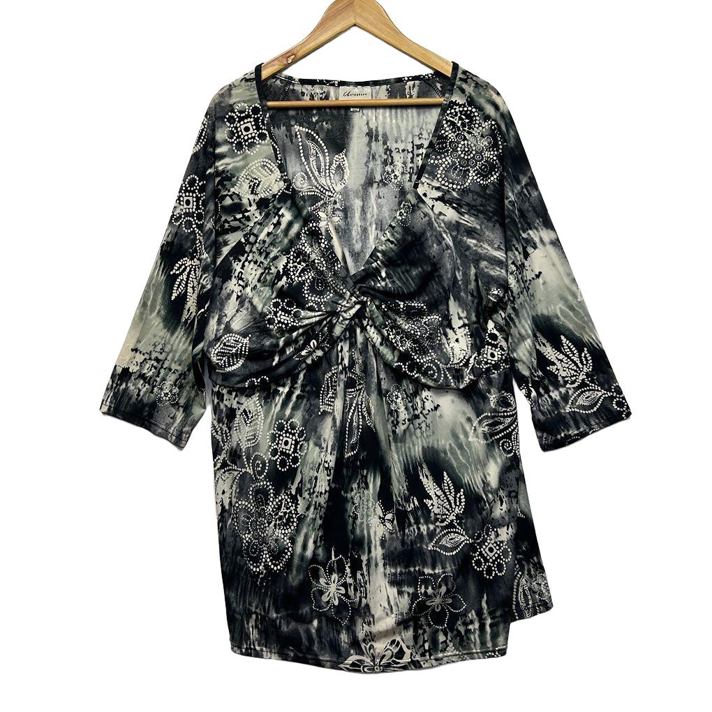 Autograph Black Abstract Print Top- Size 26