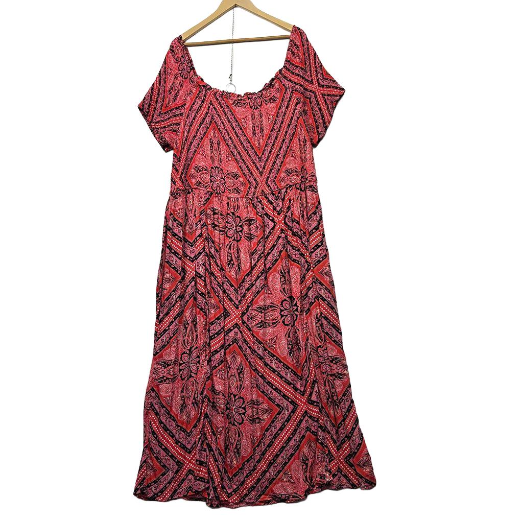 Autograph Red Patterned Dress - Size 24