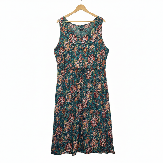 Autograph Teal Floral Sleeveless Midi Dress - Size 24