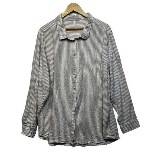 Avella Beige Striped Linen Shirt - Size 24