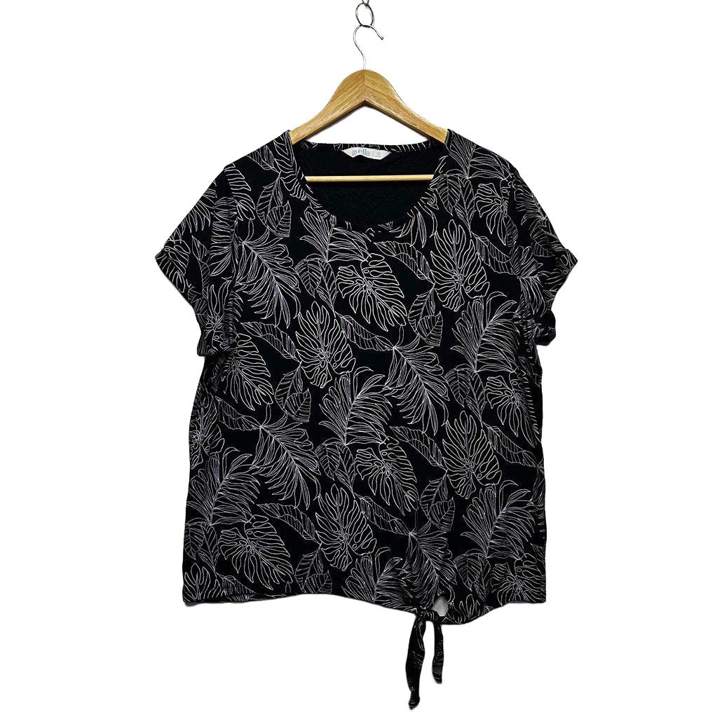 Avella Black White Floral Short Sleeve Top - Size 16