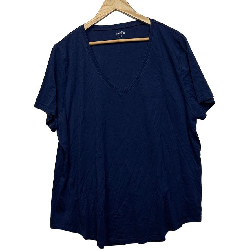 Avella Navy Cotton Tee Top - Size 24