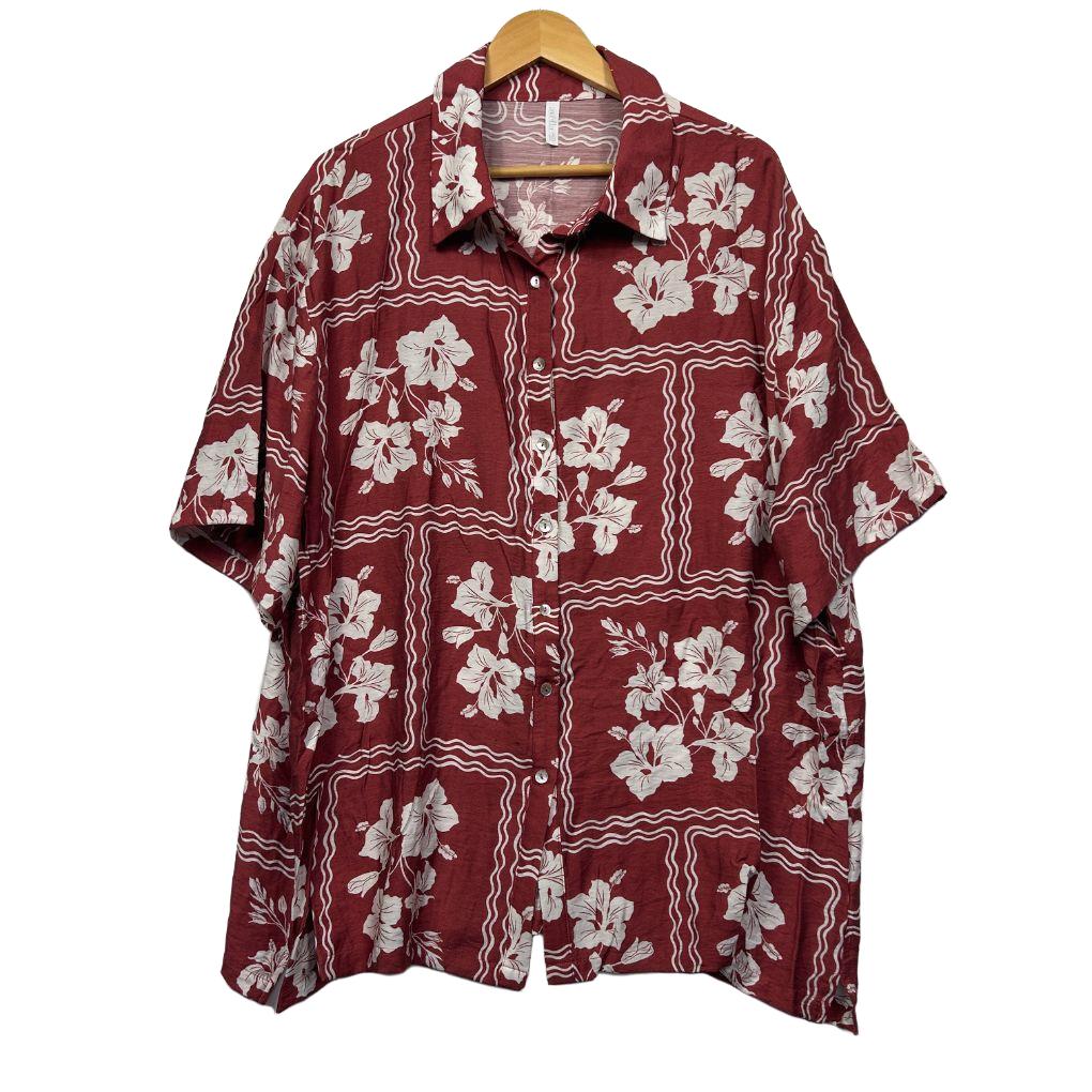 Avella Red Floral Print Short Sleeve Shirt - Size 18