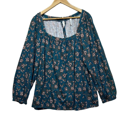 Avella Teal Cotton Floral Top - Size 24