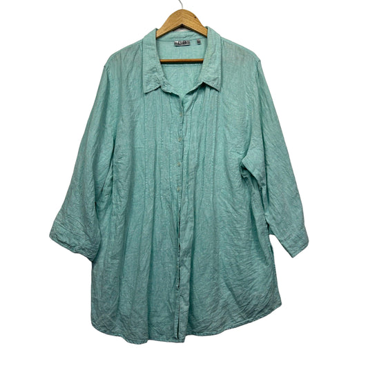 Sage green linen shirt dress front view