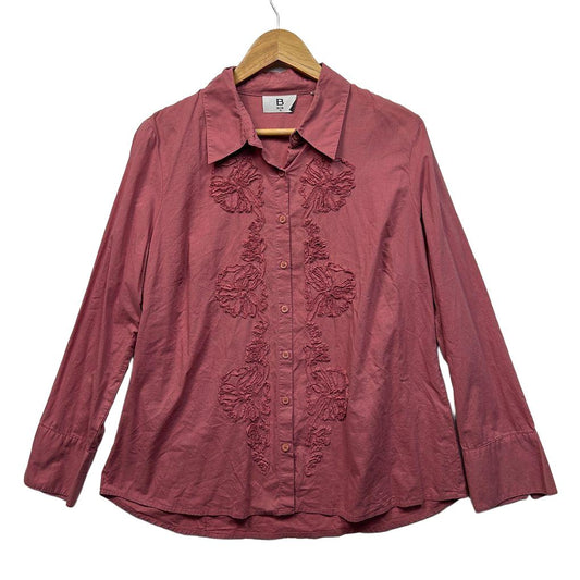 BIB Pink Cotton Embroidered Shirt - Size 16