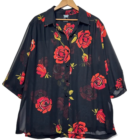 Balmoral Navy Rose Print Sheer Shirt - Size 18