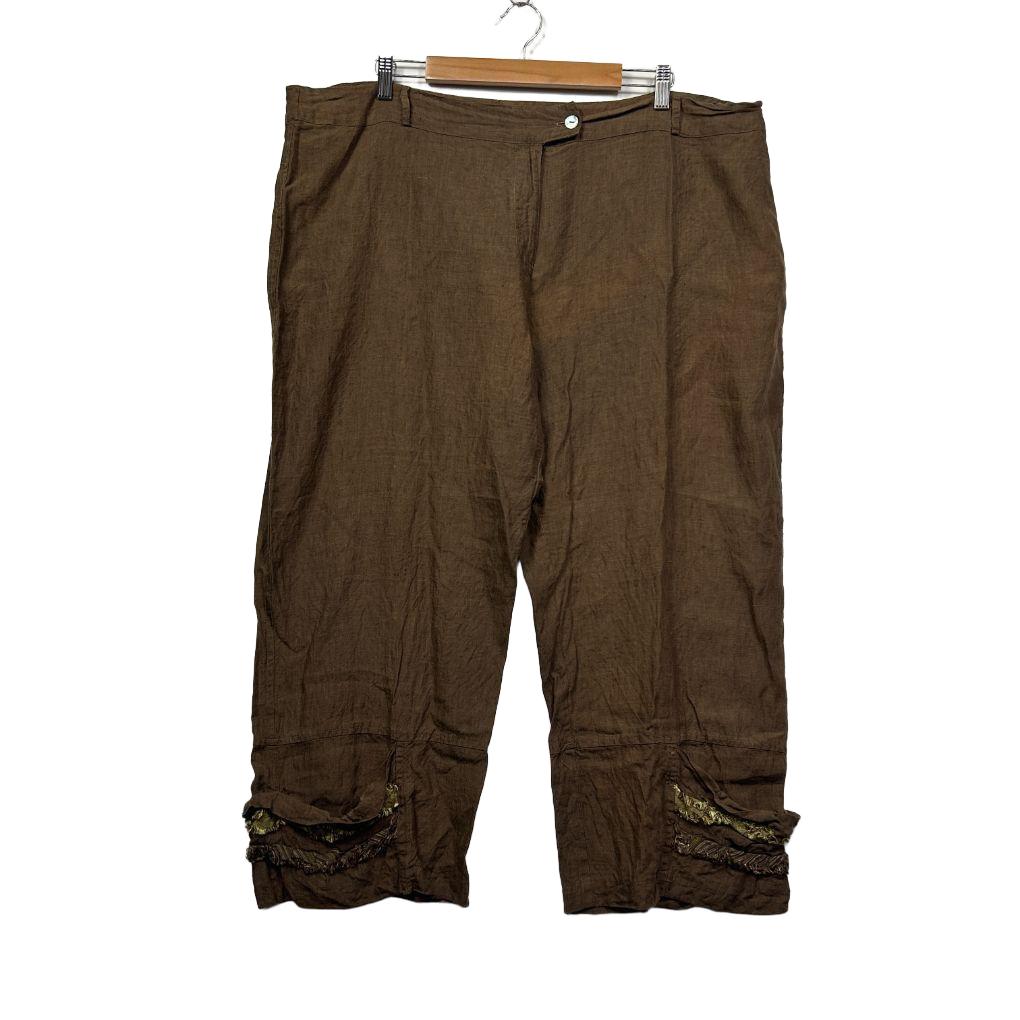 Banana Blue Brown Linen Cropped Pants - Size 20 (fault)