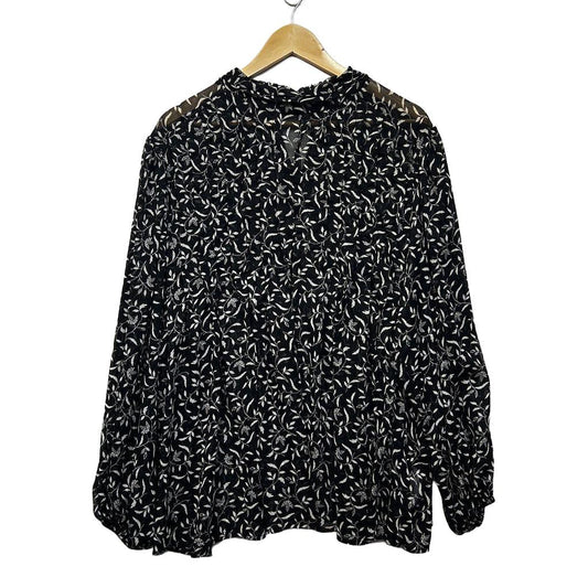 Basque Curve Black Leaf Print Plus Size Top - Size 20