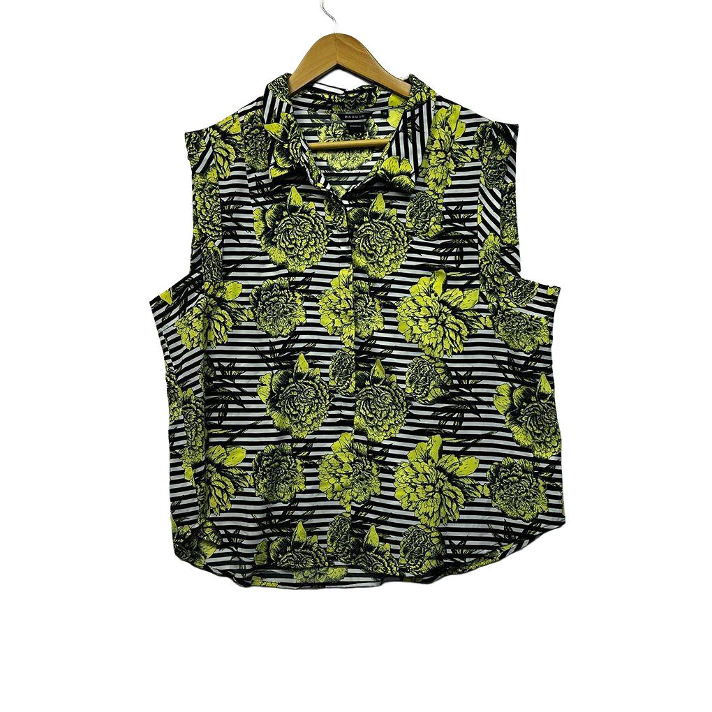 Basque Yellow Plus Size Floral Sleeveless Shirt - Size 18