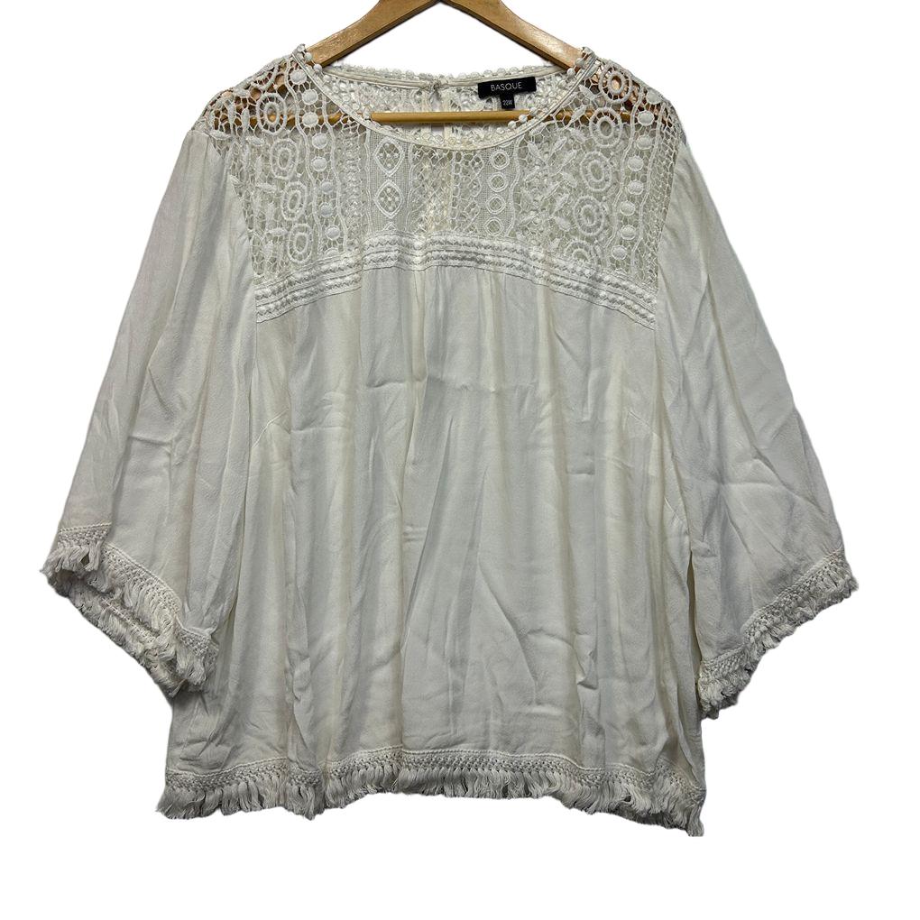 Basque White Crochet  Boho Top - Size 22