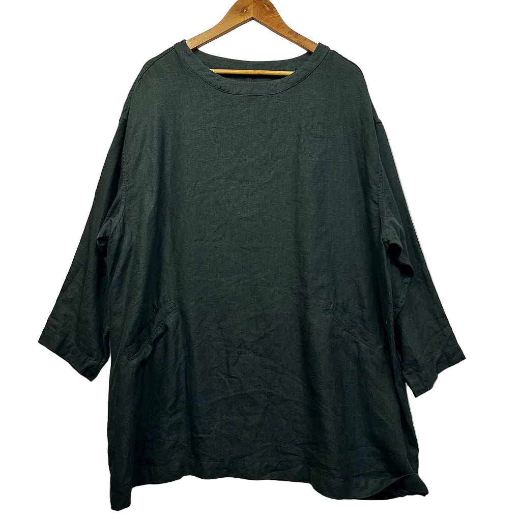 Bedtonic Green Linen Tunic Top - Size L/XL