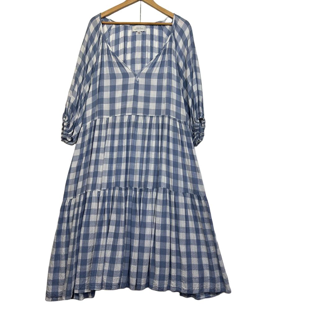 Bee Maddison Blue Gingham Check Linen Dress - Size 16