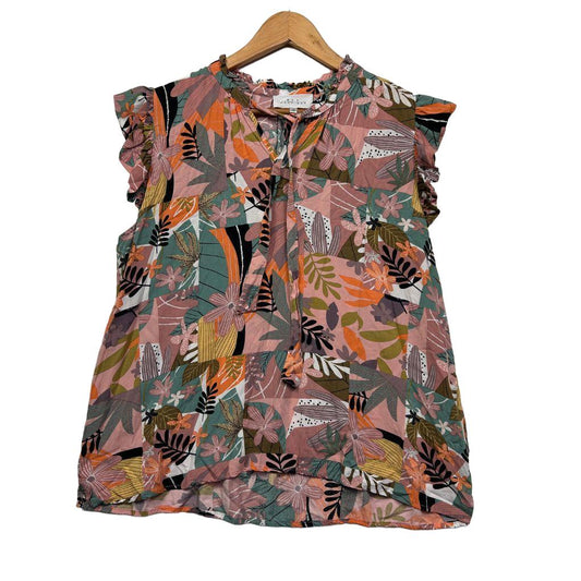 Bee Maddison Tropical Print Ruffle Top - Size 12