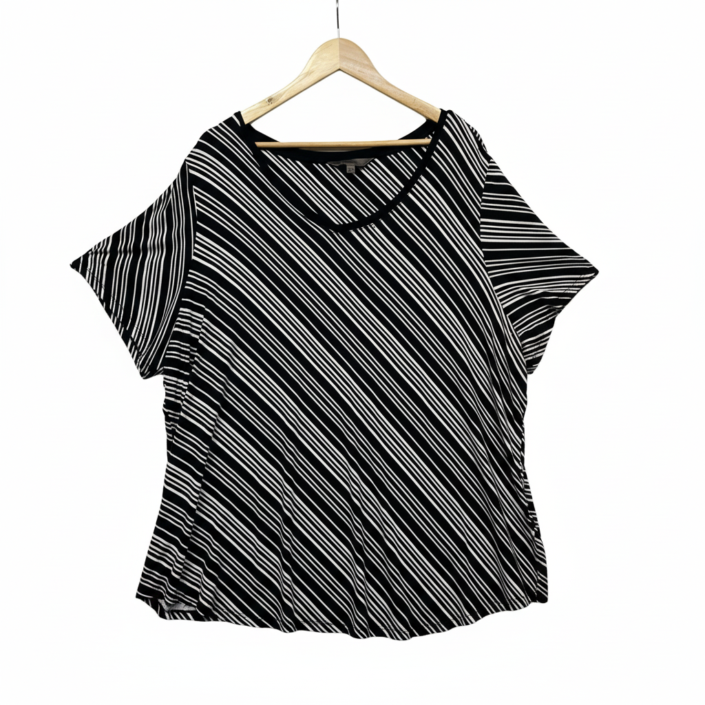 Bella Curve Black and White Striped Top - Size 22