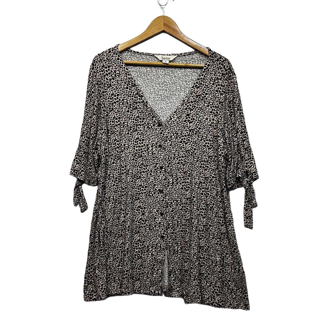 Beme Beige Leopard Print Plus Size Button Front Top - Size S/16