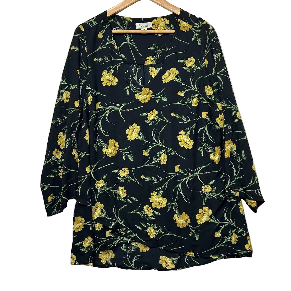 Beme Black Floral Top - Size 18