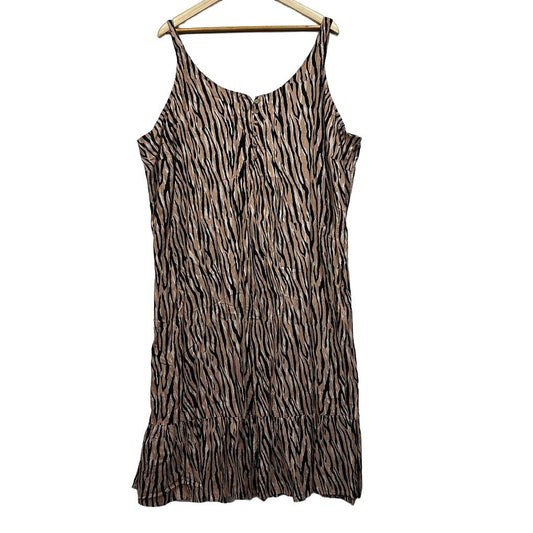 Beme Brown Animal Print Linen Dress - Size 22