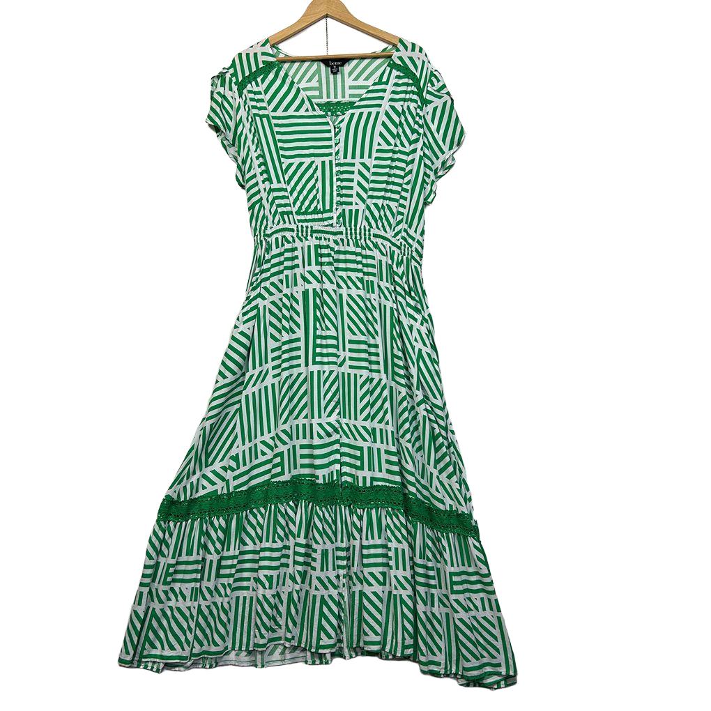 Beme Green Geometric Print Maxi Dress - Size 18