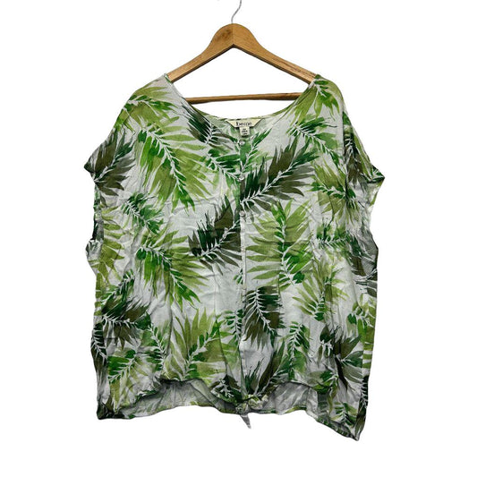 Beme Green White Leaf Print Top - Size 24