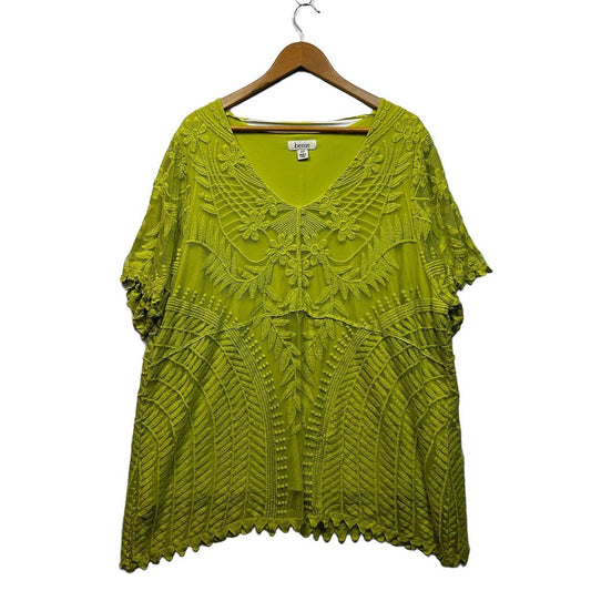 Beme Lime Green Plus Size Embroidered Cotton Top - Size 22