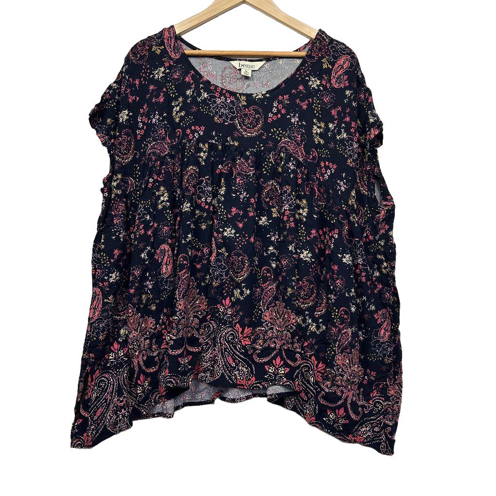 Beme Navy Floral Paisley Plus Size Top - Size 16