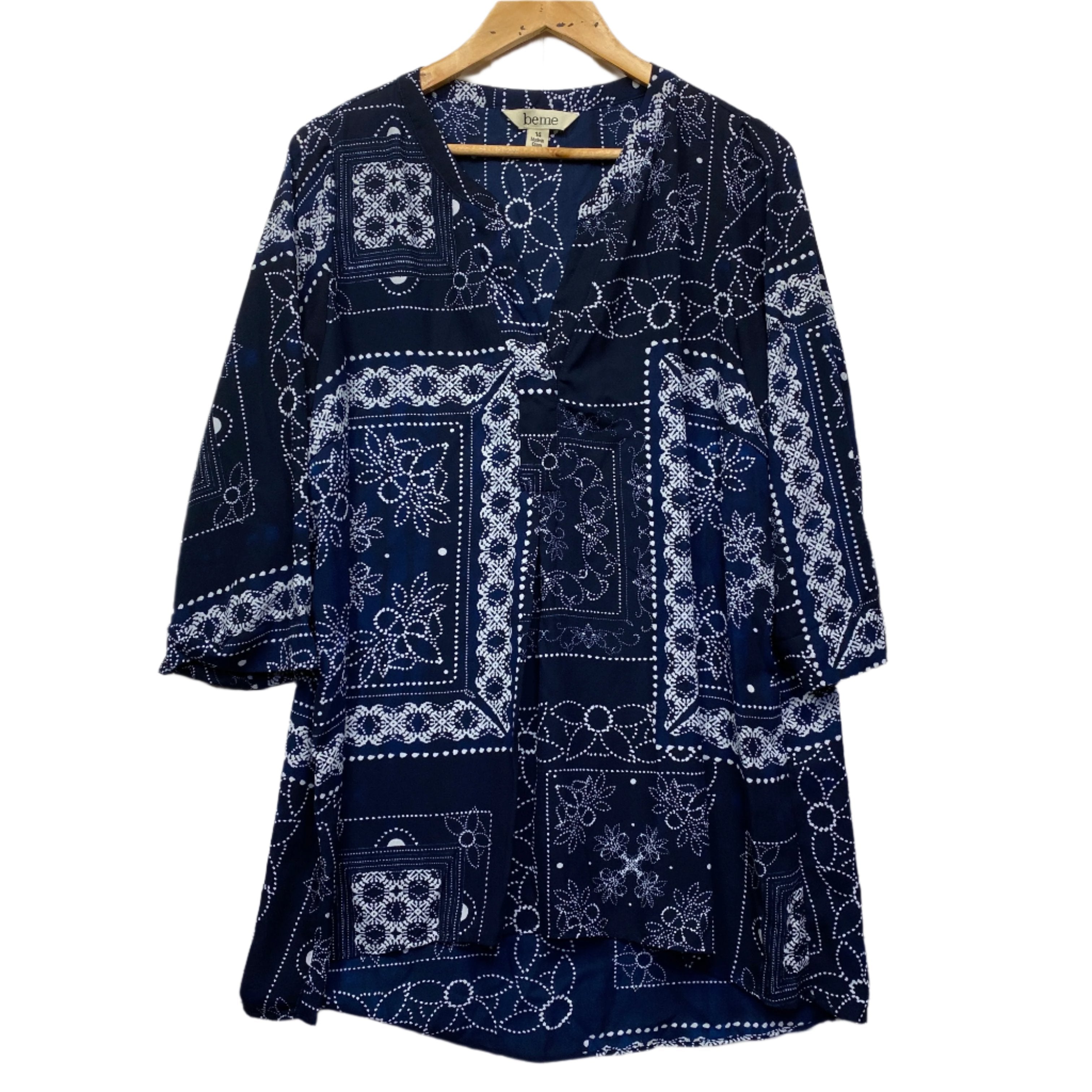 Beme Navy Long Sleeve Tunic Top - Size 14