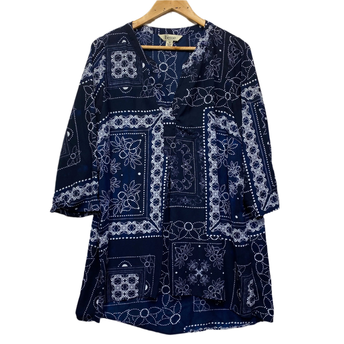 Beme Navy Long Sleeve Tunic Top - Size 14