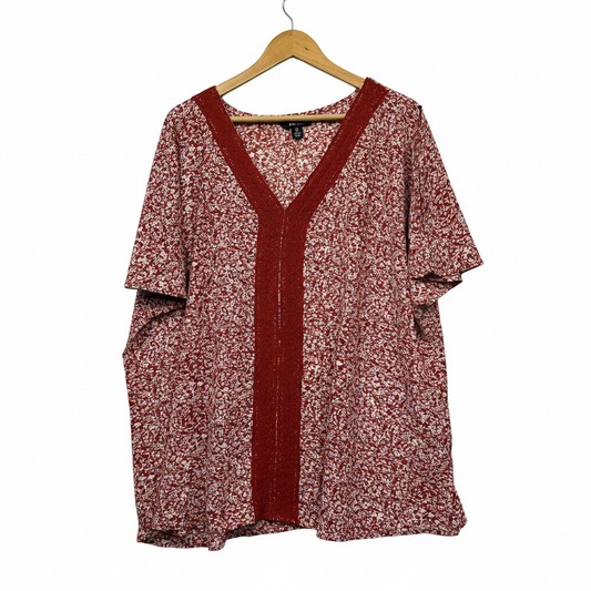 Beme Rust Floral Print Top - Size 22