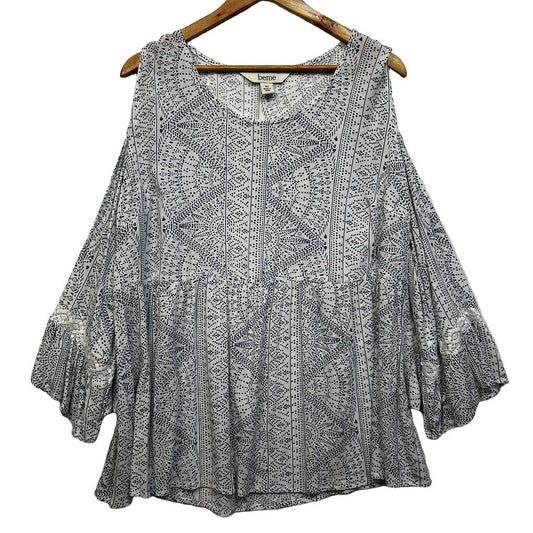Beme White Print Plus Size Cold Shoulder Top - Size 16