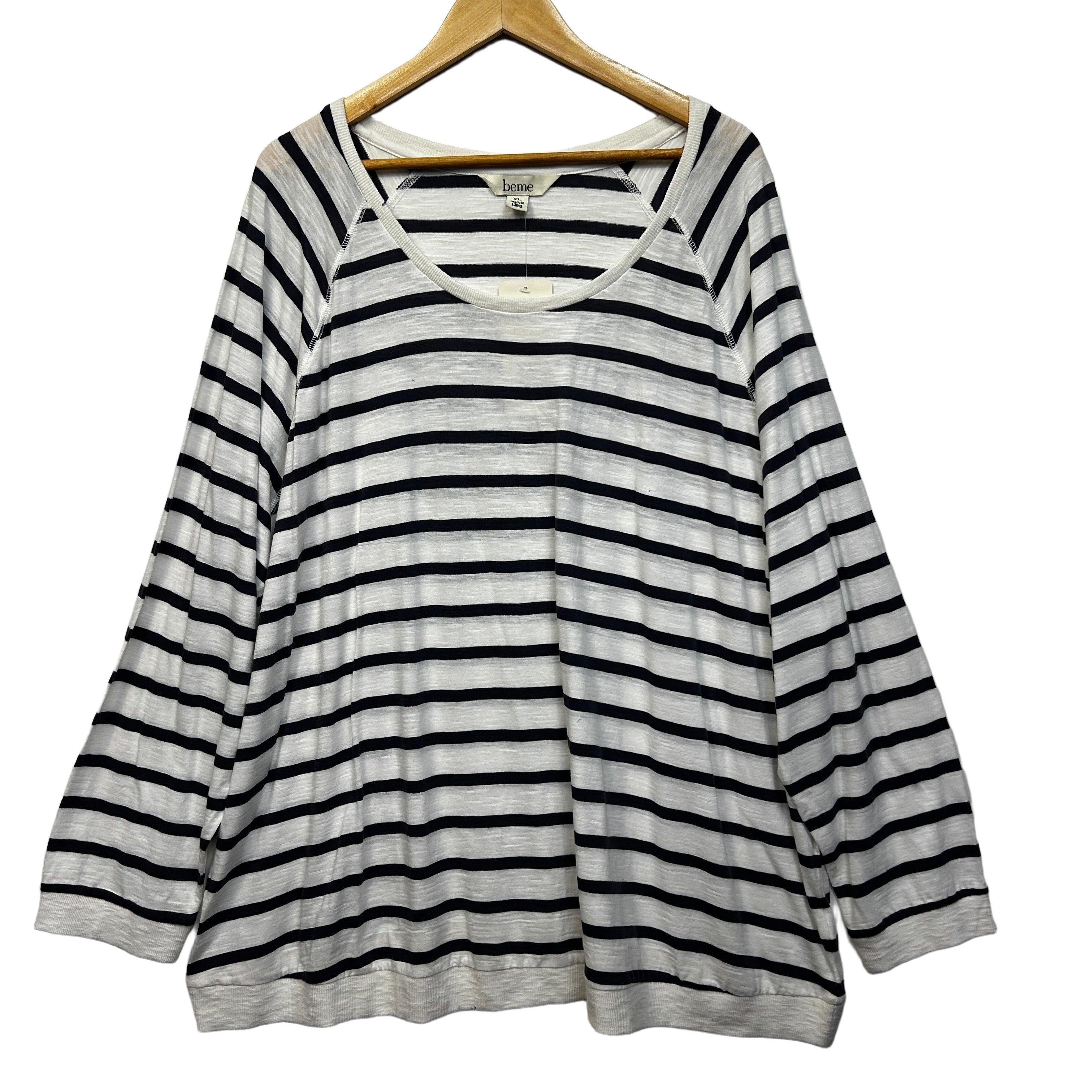 Beme White Striped Plus Size Cotton Top - Size XL/22